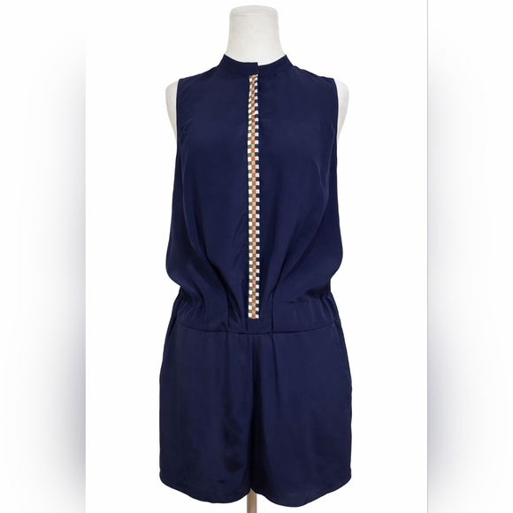 NWT Tory Burch Marguerite Blue Sleeveless Silk Designer Resort Romper Size XL - Picture 3 of 11